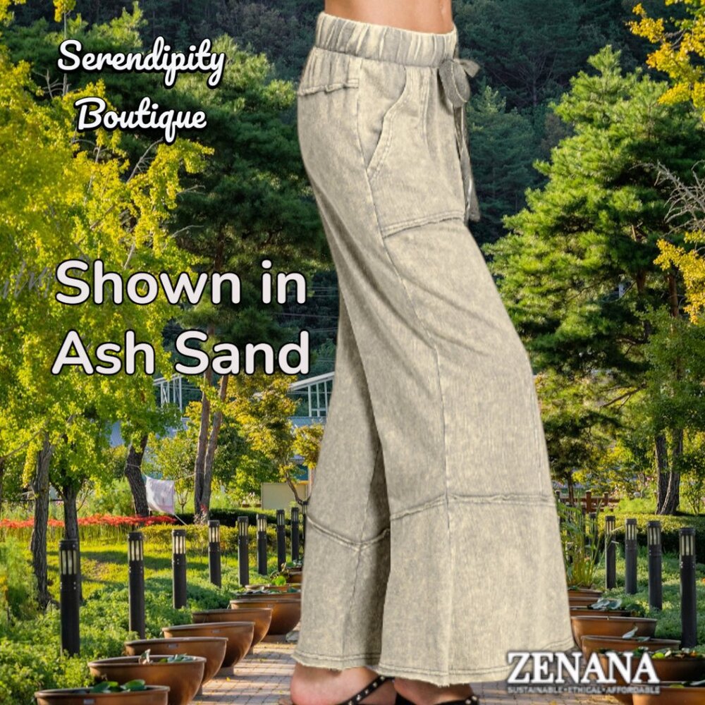 Zenana Bell Bottom Acid Blue Flare Leg Lightweight Elastic Waist Lounge Pants - Picture 3 of 9